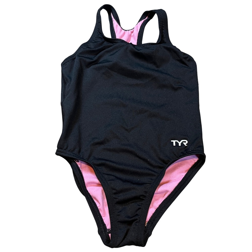 TYR Durafast Elite Girls Solid Maxfit Swimsuit Black Pink MGS07Y Size XS 4/5 NWT